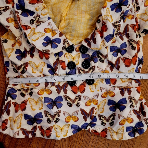 Anthropologie Elevenses Butterfly cap sleeve blazer jacket buttonup cardigan top - Picture 10 of 11